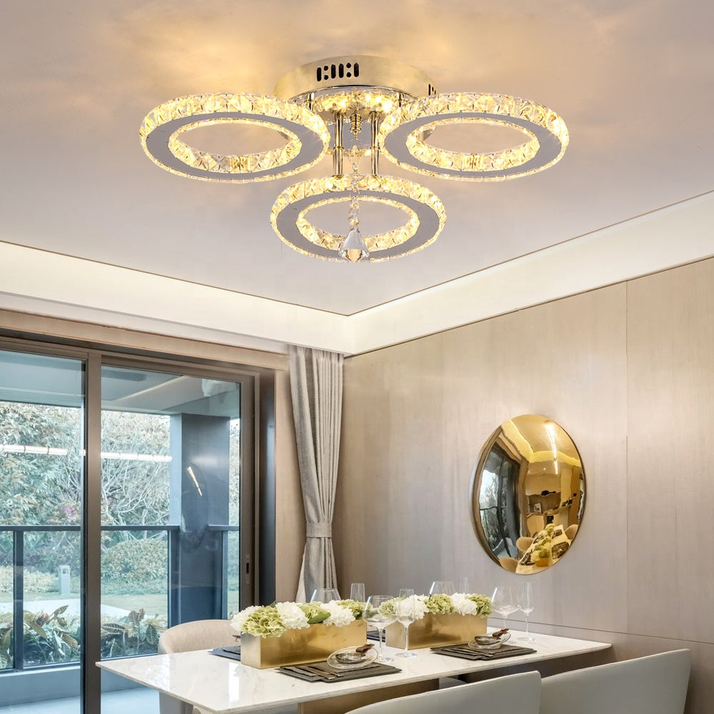 LED chandelier with remote control and crystal ALANUBIS 40W, 3 Circles, Cold/Warm/Neutral light, Dimmable, Shiny Chrome Crystal LED Chandeliers Default Title Alessandro Design
