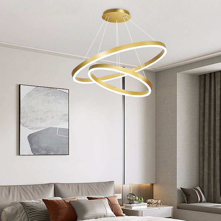 Suspended LED chandelier with remote control CHRISTINE, 41W, 2 Circles, Cold/Warm/Neutral light, Dimmable, Shiny Gold, Height Adjustable LED Chandeliers with Remote Control Default Title Alessandro Design