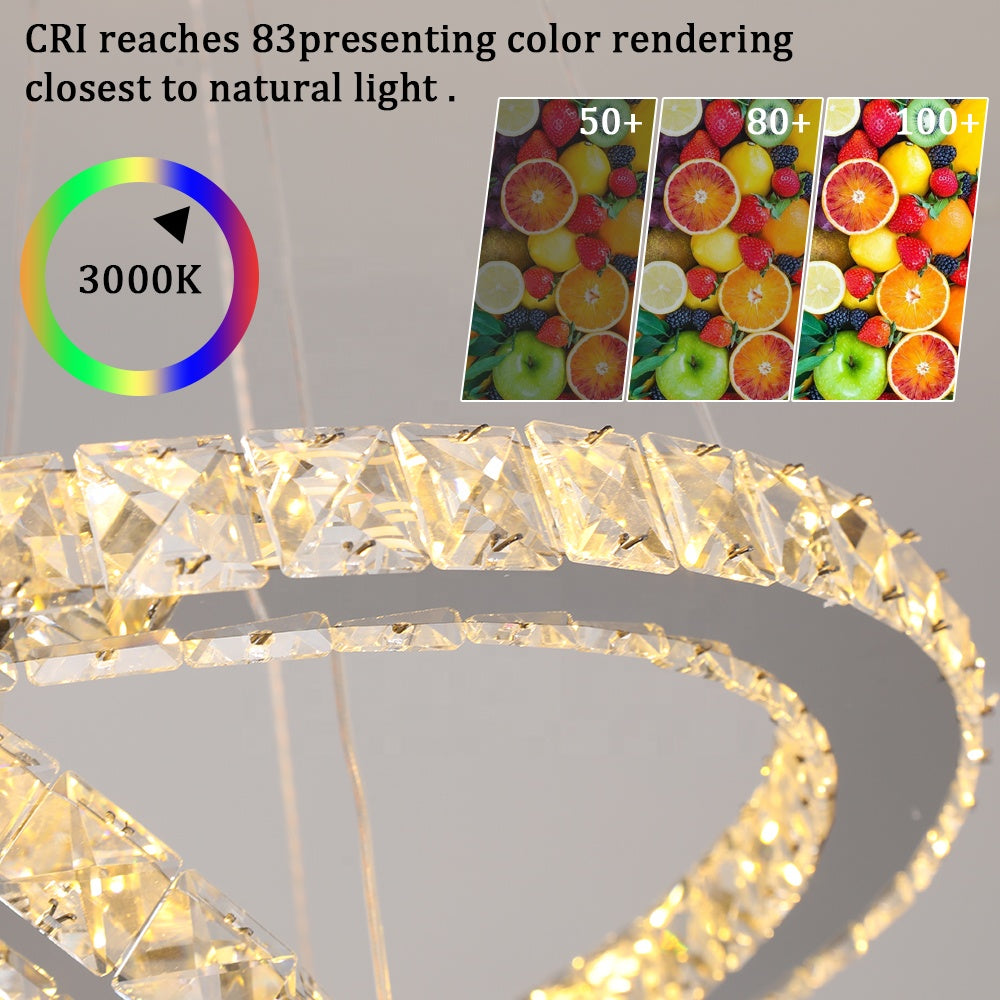 Suspended LED chandelier with remote control and crystal CAYDEN 200W, 3 Circles, Cold/Warm/Neutral light, Dimmable, Shiny Chrome, Adjustable Height LED Chandelier Default Title Alessandro Design