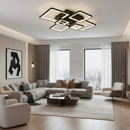 LED Chandelier with remote control ELLA 120W, 6 Squares, Cold/Warm/Neutral light, Dimmable, Black, Metal and Acrylic LED Chandeliers with Remote Control Default Title Alessandro Design
