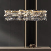 Candelabru Cristal LED cu Telecomanda WAVE Imperio, 81W, 100cm, Crom Lucios, Lumina Calda/Rece/Neutra, Inaltime Reglabila, Lumina Dimabila, Metal si Cristal Lustre LED cu Telecomanda Default Title Alessandro Design