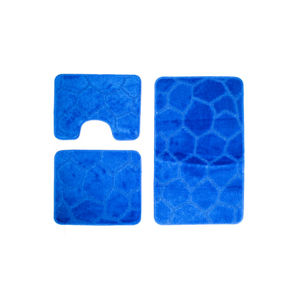 Set of 3 Bath Mats, 50x40 cm, Blue, Non-slip