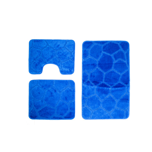 Set of 3 Bath Mats, 50x40 cm, Blue, Non-slip