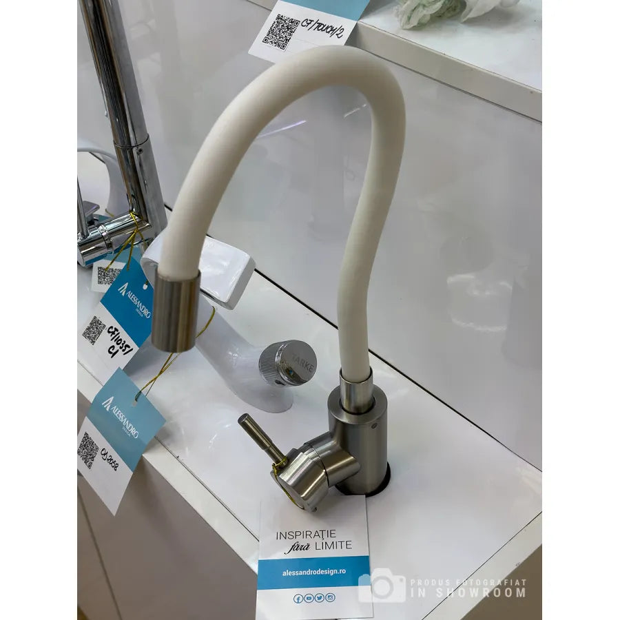 Faucet with Flexible Pipe, SUS304 Stainless Steel, Satin and White, CF025WH Kitchen Faucets Default Title Alessandro Design