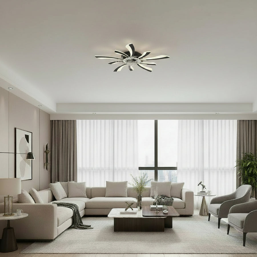 Lustra LED Ventilator VIRTULA cu Telecomanda, 29W, D77cm, Lumina Rece/Neutra/Calda, Metal si Plastic, Negru