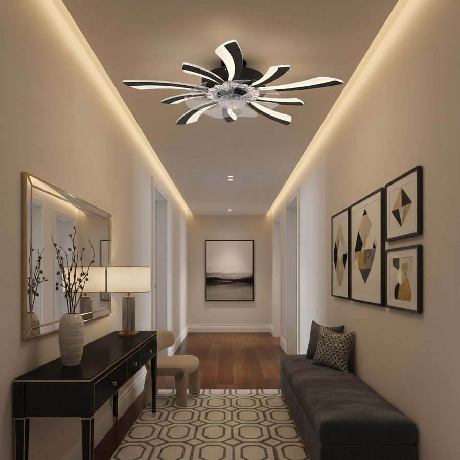 Lustra LED Ventilator VIRTULA cu Telecomanda, 29W, D77cm, Lumina Rece/Neutra/Calda, Metal si Plastic, Negru