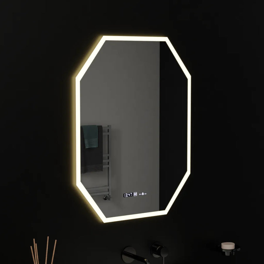 Polygon LED Mirror, 60X80cm, Hexaluce Marcello MotionGlow Sensor, De-fogging System, Clock & Thermometer, Dimabila Marcello Mirrors Default Title Alessandro Design