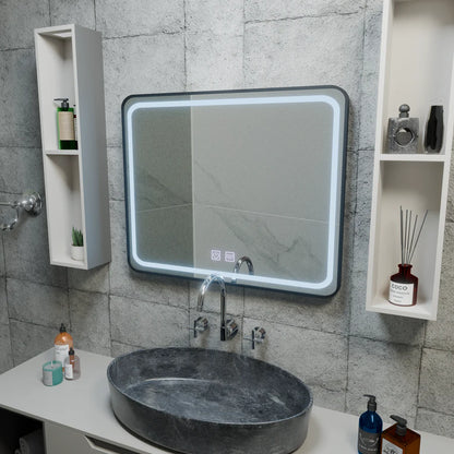 Rectangular LED Mirror 90x75cm EDGE Touch Demister System, Black Frame Mirrors Korman E Default Title Alessandro Design