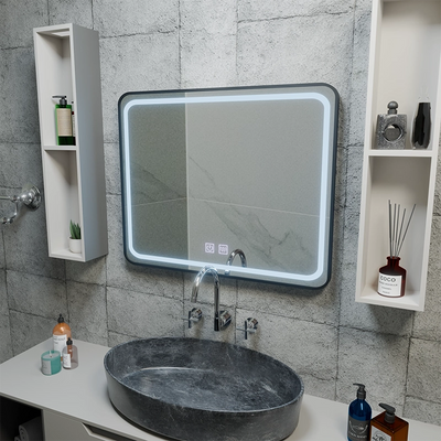 Rectangular LED mirror 80x60cm - EDGE Touch Demister System, Black Frame