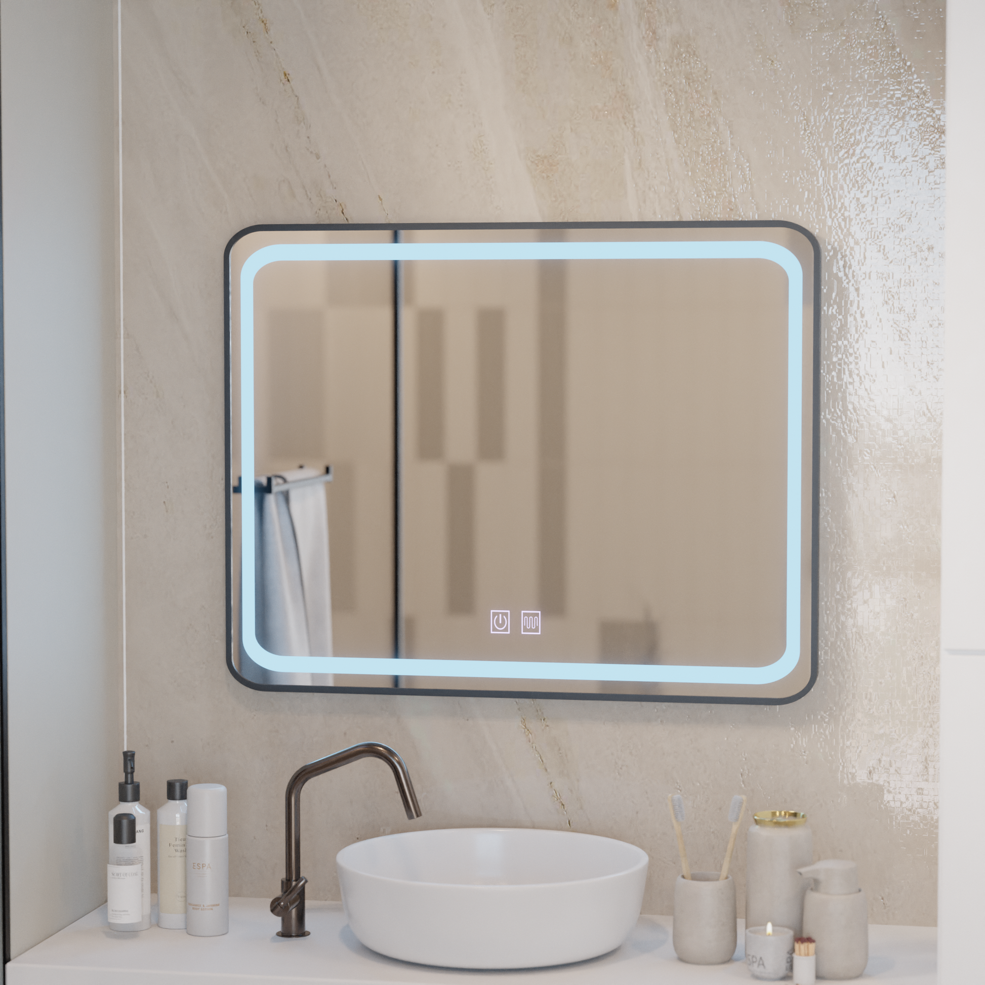 Oglinda LED Rectangulara 80x60cm – EDGE Touch Sistem Dezaburire, Rama Neagra Oglinzi Korman E Default Title Alessandro Design
