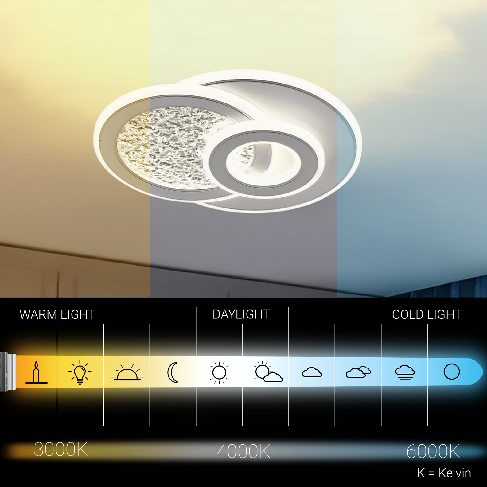KOMPACTO LED Chandelier 47W, 3 Circles, Cold/Warm/Neutral light, White LED Chandeliers Default Title Alessandro Design