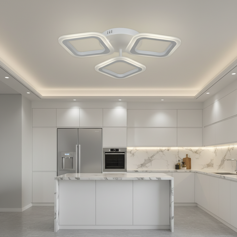 LED Chandelier ERIKA 20W, 3 Squares, Neutral Light 4000k, White, Metal and Acrylic Applied LED Chandeliers Default Title Alessandro Design