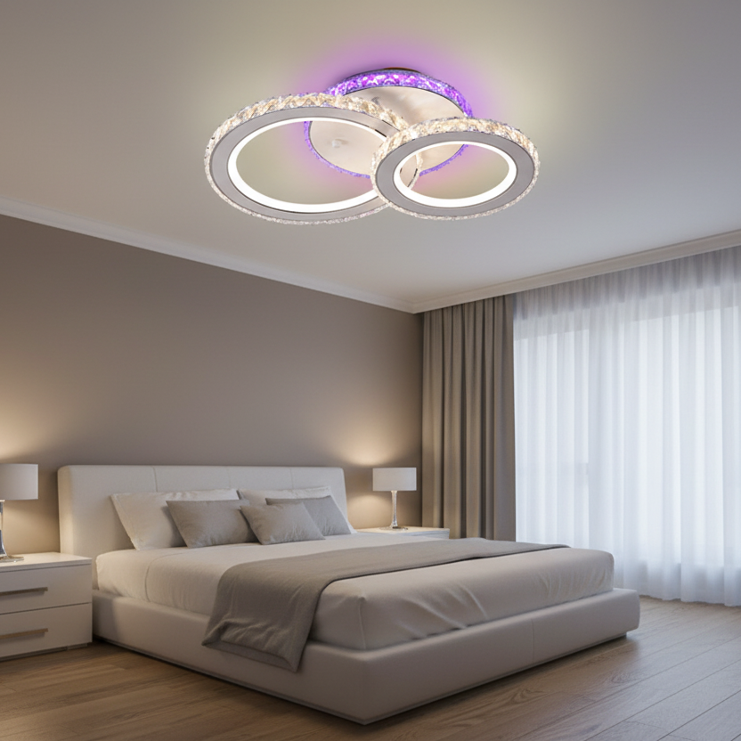 LED chandelier with remote control and crystal NOVA ROTONDA RGB 42W, 2 Circles, Cold/Warm/Neutral light, Dimmable, White LED chandelier with remote control Default Title Alessandro Design