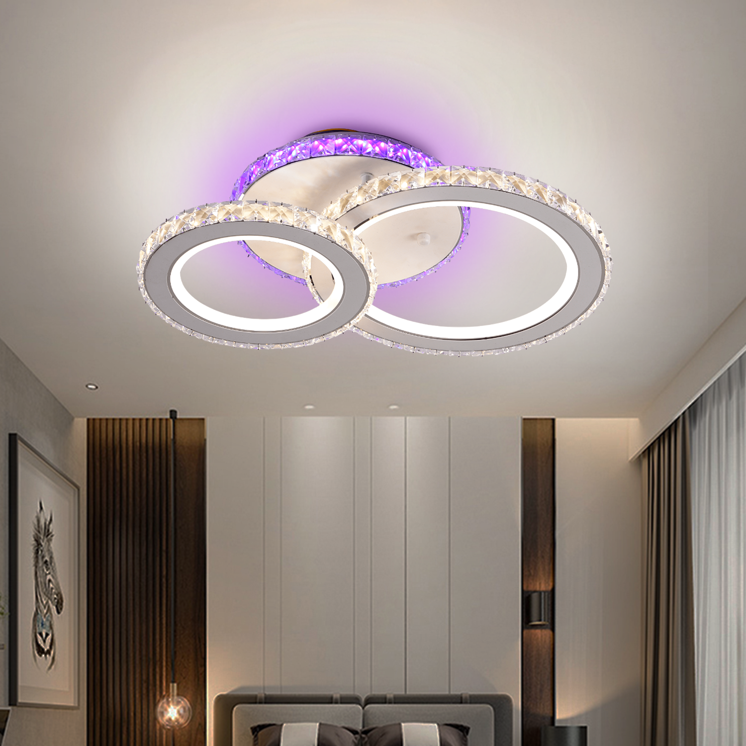 LED chandelier with remote control and crystal NOVA ROTONDA RGB 42W, 2 Circles, Cold/Warm/Neutral light, Dimmable, White LED chandelier with remote control Default Title Alessandro Design