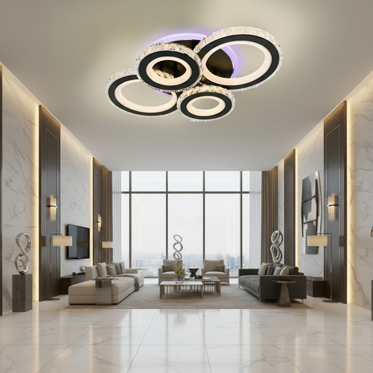 LED Chandelier with remote control and crystal NOVA ROTONDA RGB 82W, 4 Circles, Cold/Warm/Neutral light, Dimmable, Black LED Chandeliers with Remote Control Default Title Alessandro Design
