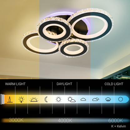 LED Chandelier with remote control and crystal NOVA ROTONDA RGB 82W, 4 Circles, Cold/Warm/Neutral light, Dimmable, Black LED Chandeliers with Remote Control Default Title Alessandro Design