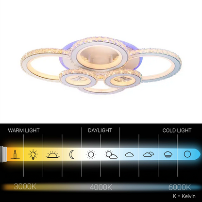 LED chandelier with remote control and crystal NOVA ROTONDA RGB 145W, 6 Circles, Cold/Warm/Neutral light, Dimmable, White Crystal LED Chandeliers Default Title Alessandro Design