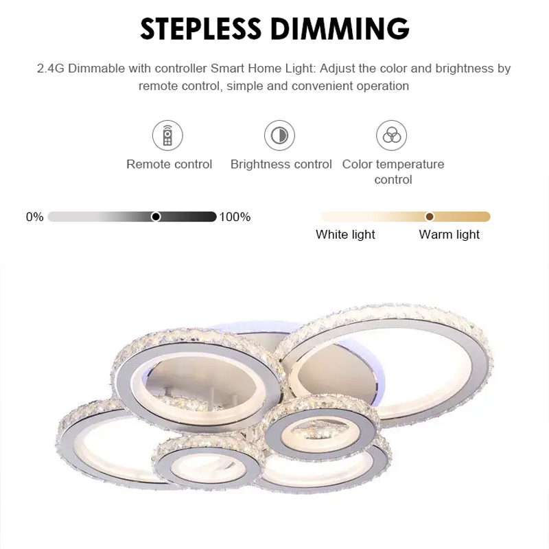 LED chandelier with remote control and crystal NOVA ROTONDA RGB 145W, 6 Circles, Cold/Warm/Neutral light, Dimmable, White Crystal LED Chandeliers Default Title Alessandro Design