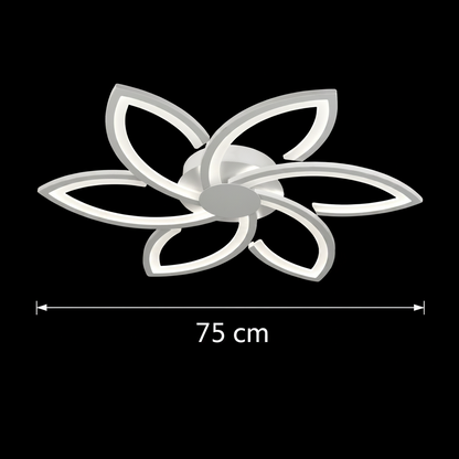 Lustra LED cu telecomanda si cristal FLORA 82W, 6 Petale, lumina Rece/Calda/Neutra, Dimabila, Alb