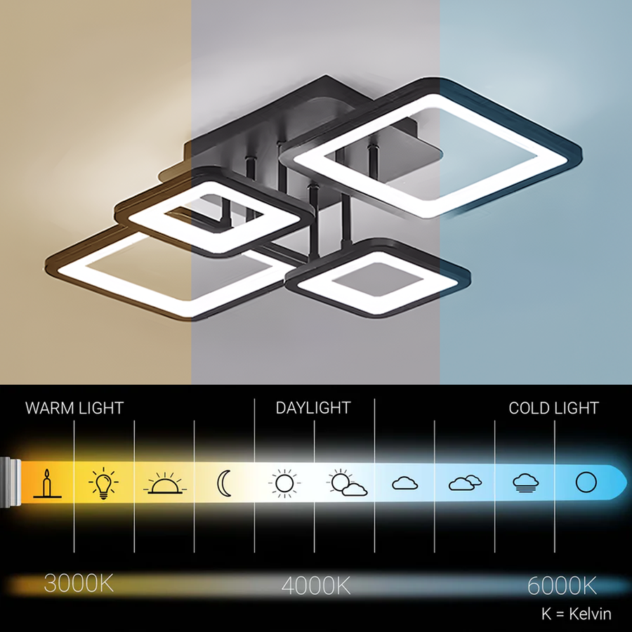 LED chandelier with remote control ELLA 67W, 4 Squares, Cold/Warm/Neutral light, Dimmable, Black LED chandeliers with remote control Default Title Alessandro Design