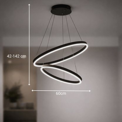 Suspended LED Chandelier with Remote Control CASIANA 40W, 2 Circles, Cold/Warm/Neutral Light 3000K/4000K/6000K, Dimmable, Black, Adjustable Height, Metal and Acrylic LED Chandeliers with Remote Control Default Title Alessandro Design