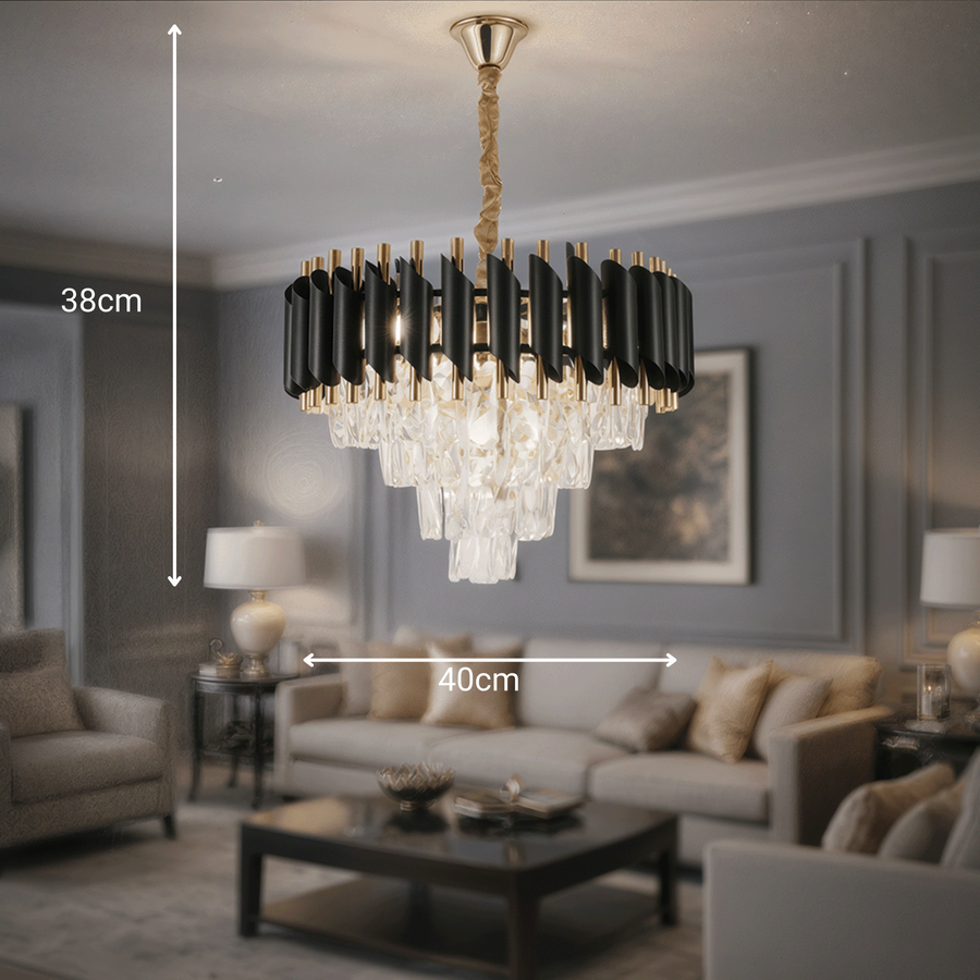 Crystal Chandelier VERSAILLES Nobile 5xE14, Diameter 40cm, Shiny Gold and Black Crystal Chandeliers Default Title Alessandro Design