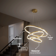 Suspended LED chandelier with remote control ELIZABETH, 85W, 3 Circles, Cold/Warm/Neutral light, Dimmable, Shiny Gold, Height Adjustable LED Chandeliers with Remote Control Default Title Alessandro Design