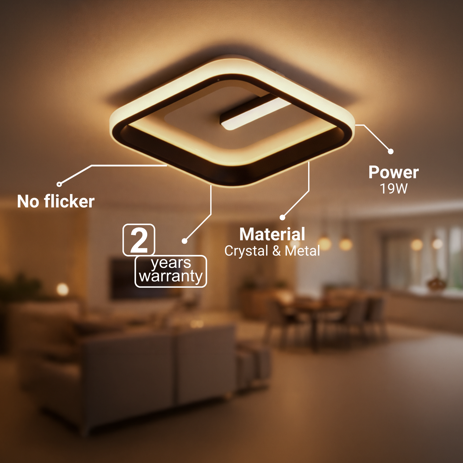 LED Chandelier VICTORIA 19W, Square, Cold/Warm/Neutral light, Black, White LED Chandelier Default Title Alessandro Design