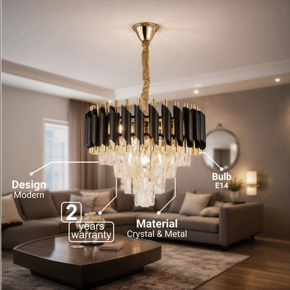 Crystal Chandelier VERSAILLES Nobile 5xE14, Diameter 40cm, Shiny Gold and Black Crystal Chandeliers Default Title Alessandro Design
