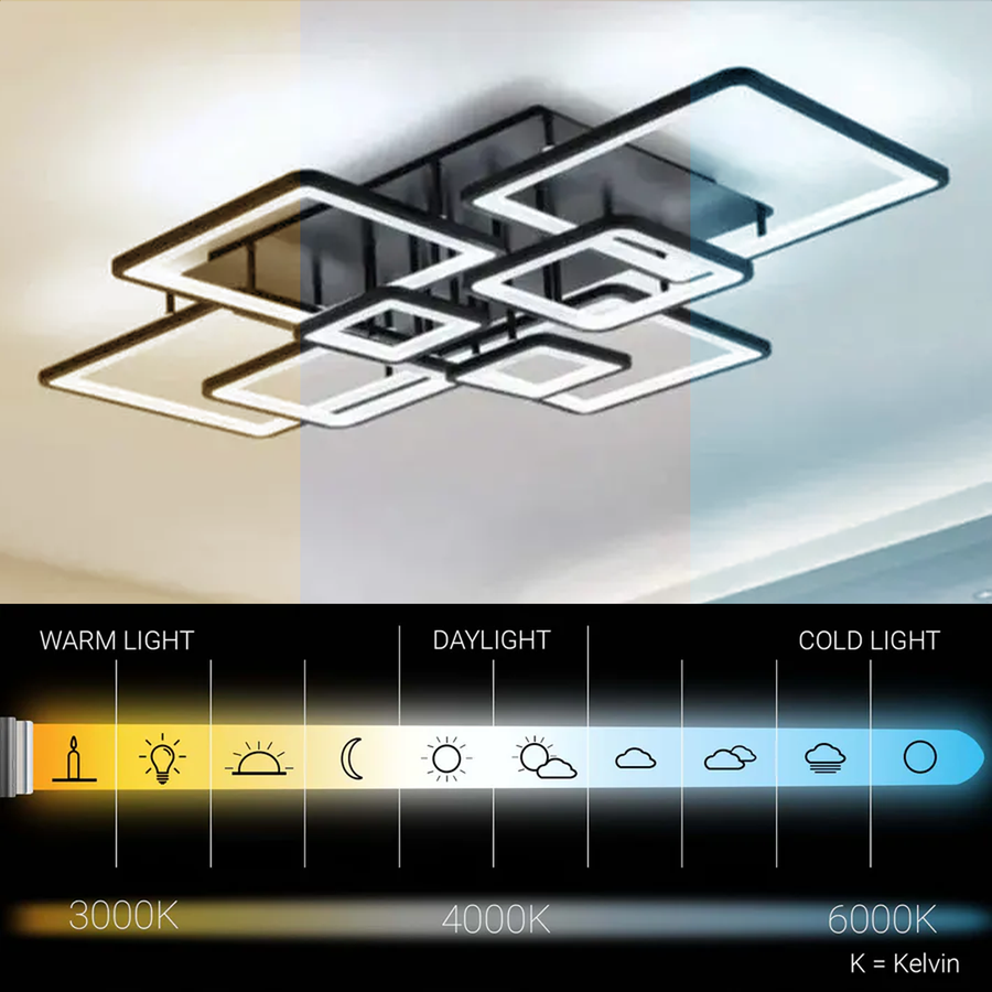 LED Chandelier with remote control ELLA 186W, 8 Squares, Cold/Warm/Neutral light, Dimmable, Black LED Chandeliers with Remote Control Default Title Alessandro Design