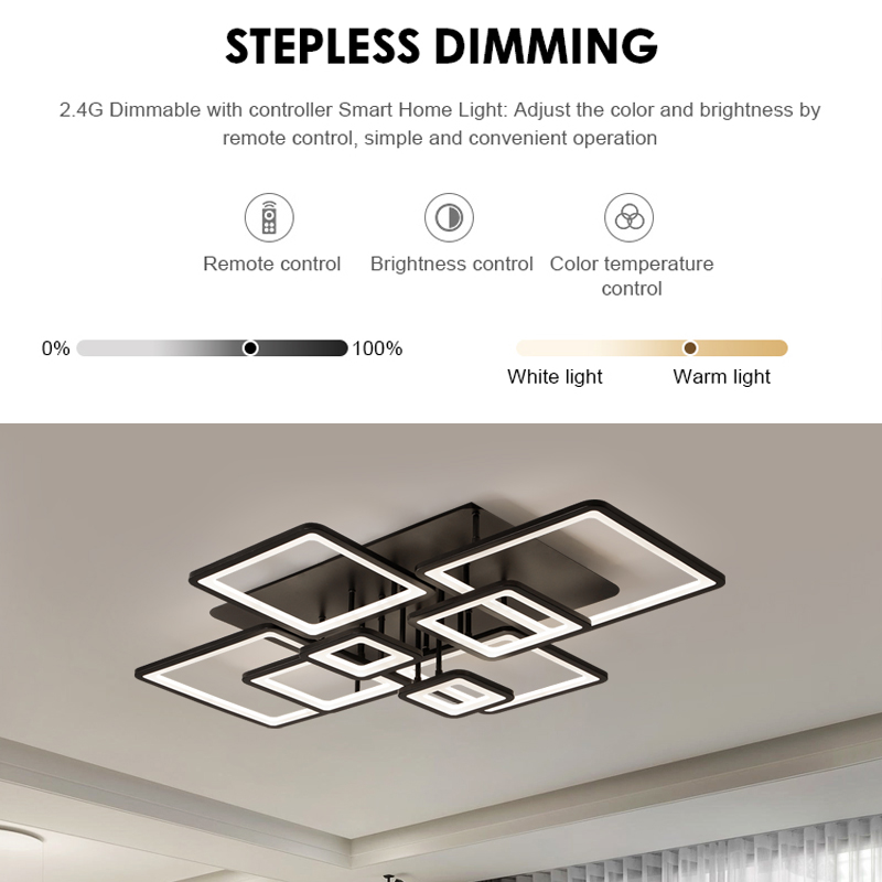 LED Chandelier with remote control ELLA 186W, 8 Squares, Cold/Warm/Neutral light, Dimmable, Black LED Chandeliers with Remote Control Default Title Alessandro Design