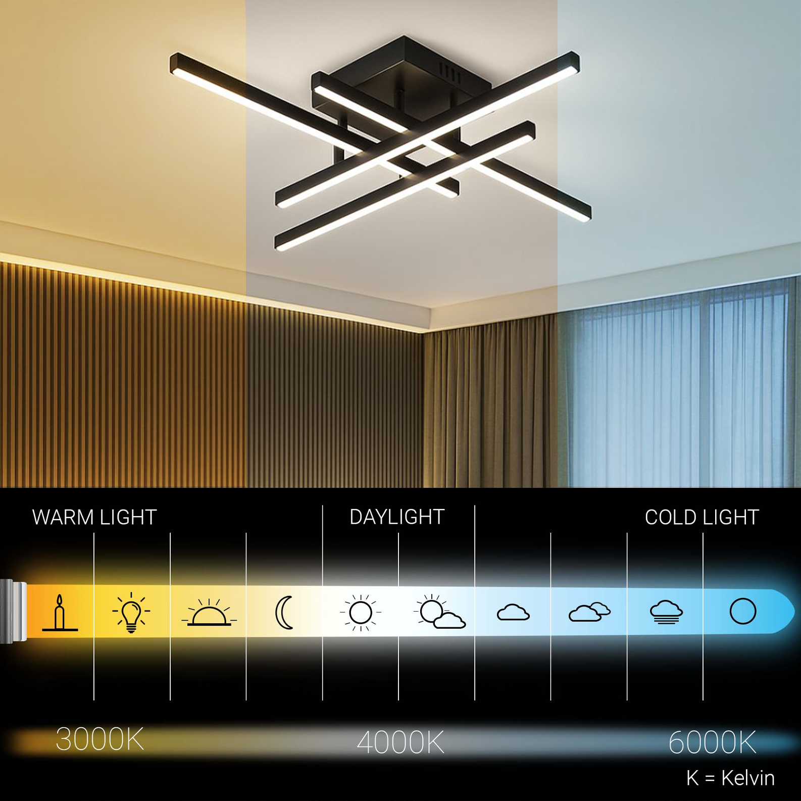 LED Chandelier with Remote Control LINEX, 52W, 4 Elements, Linear, Cold/Warm/Neutral light, Dimmable, Black LED Chandeliers with Remote Control Default Title Alessandro Design