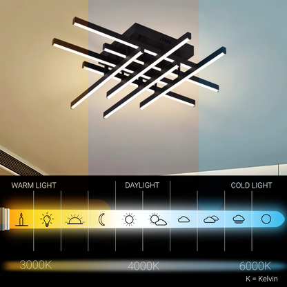 LED Chandelier with Remote Control LINEX, 108W, 8 elements, Cold/Warm/Neutral Light, Dimmable, Black LED Chandeliers with Remote Control Default Title Alessandro Design