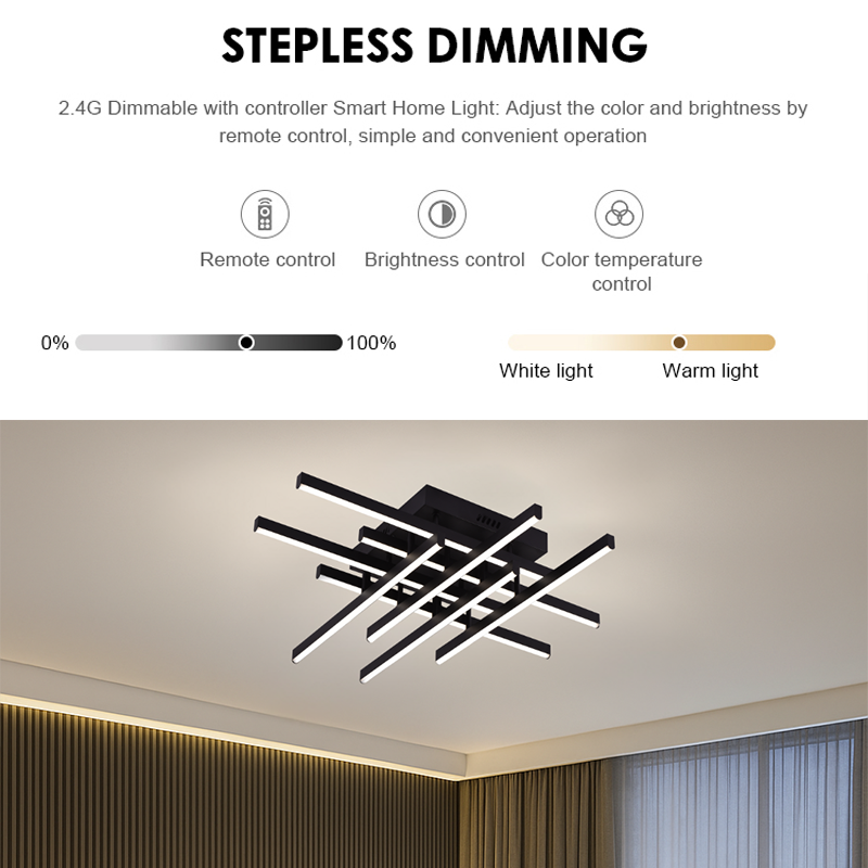 LED Chandelier with Remote Control LINEX, 108W, 8 elements, Cold/Warm/Neutral Light, Dimmable, Black LED Chandeliers with Remote Control Default Title Alessandro Design