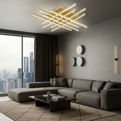 LED Chandelier with Remote Control LINEX, 108W, Light 3000K/4000K/6000K, Dimmable, Gold