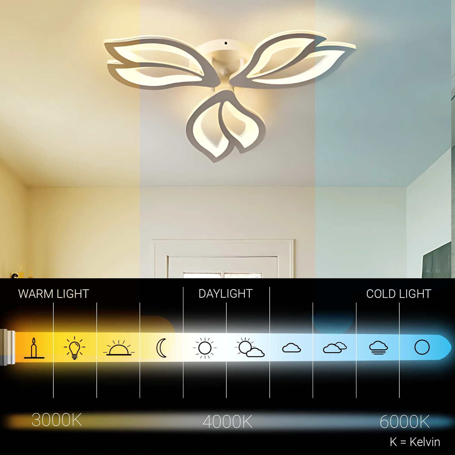 LED chandelier with remote control LILY 40W, 3 Elements, Cold/Warm/Neutral light, Dimmable, White LED chandelier with remote control Default Title Alessandro Design