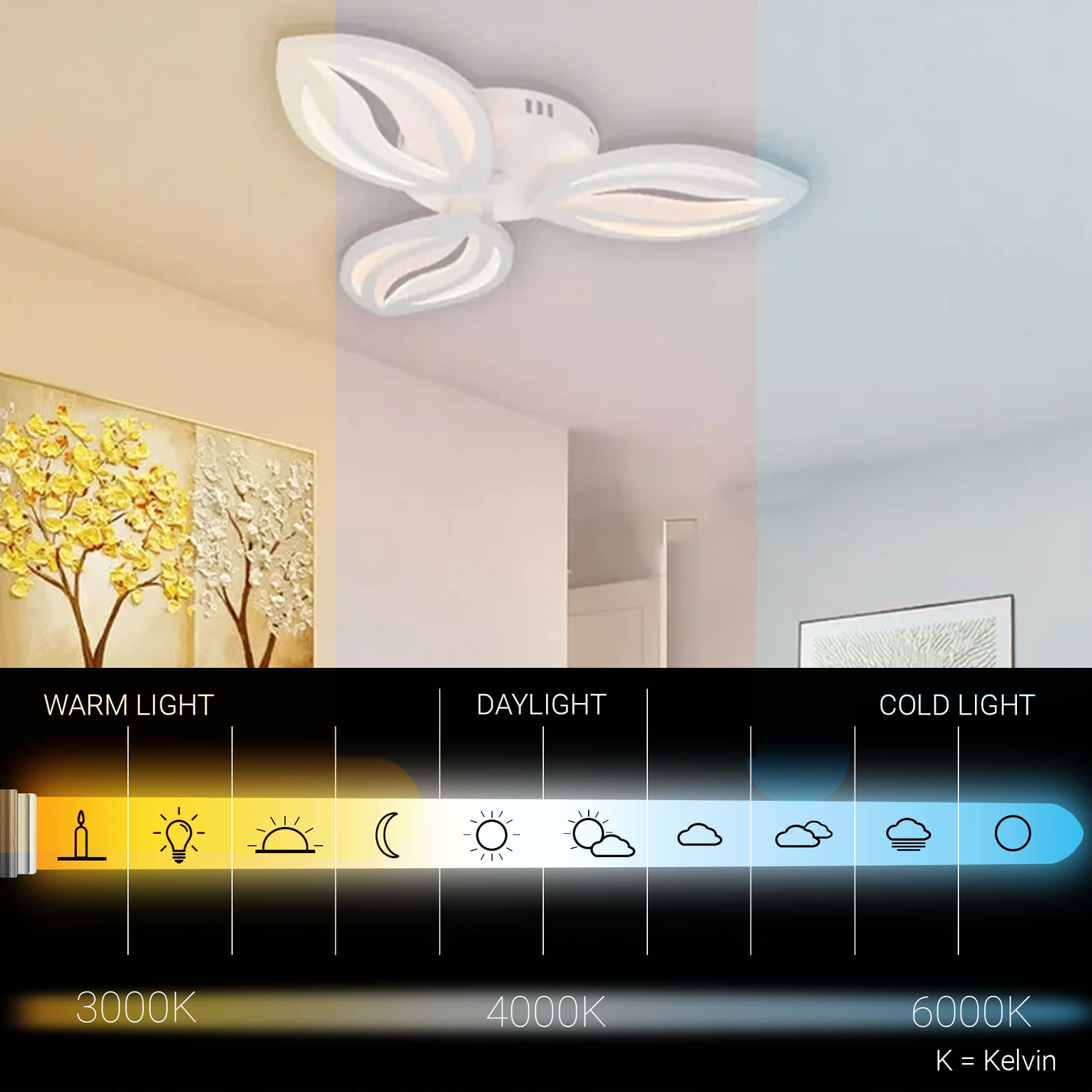 LED chandelier with remote control ORCHID 40W, 3 Petals, Cold/Warm/Neutral light, Dimmable, White LED chandelier with remote control Default Title Alessandro Design