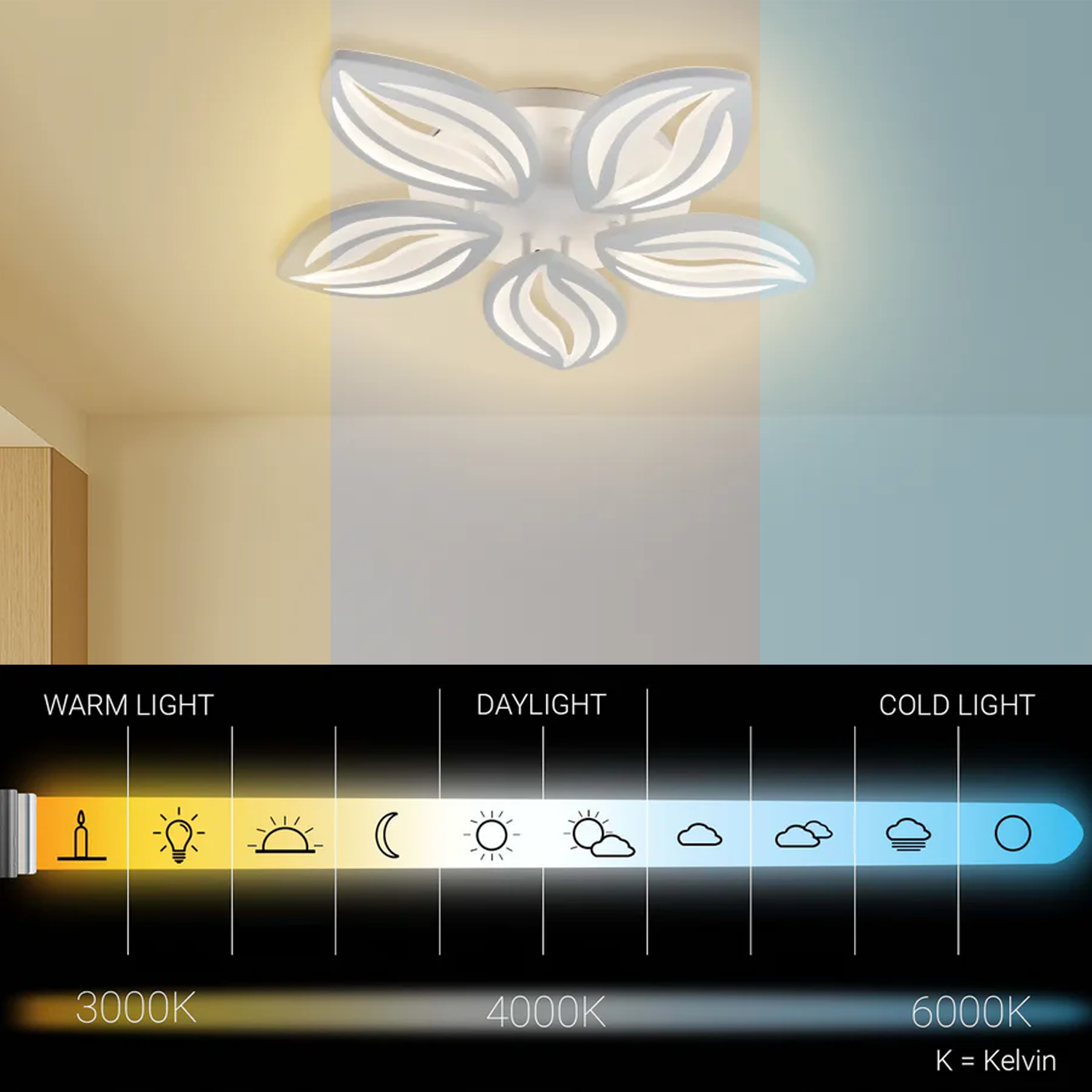 LED chandelier with remote control ORCHID 66W, 5 Petals, Cold/Warm/Neutral light, Dimmable, White LED chandelier with remote control Default Title Alessandro Design