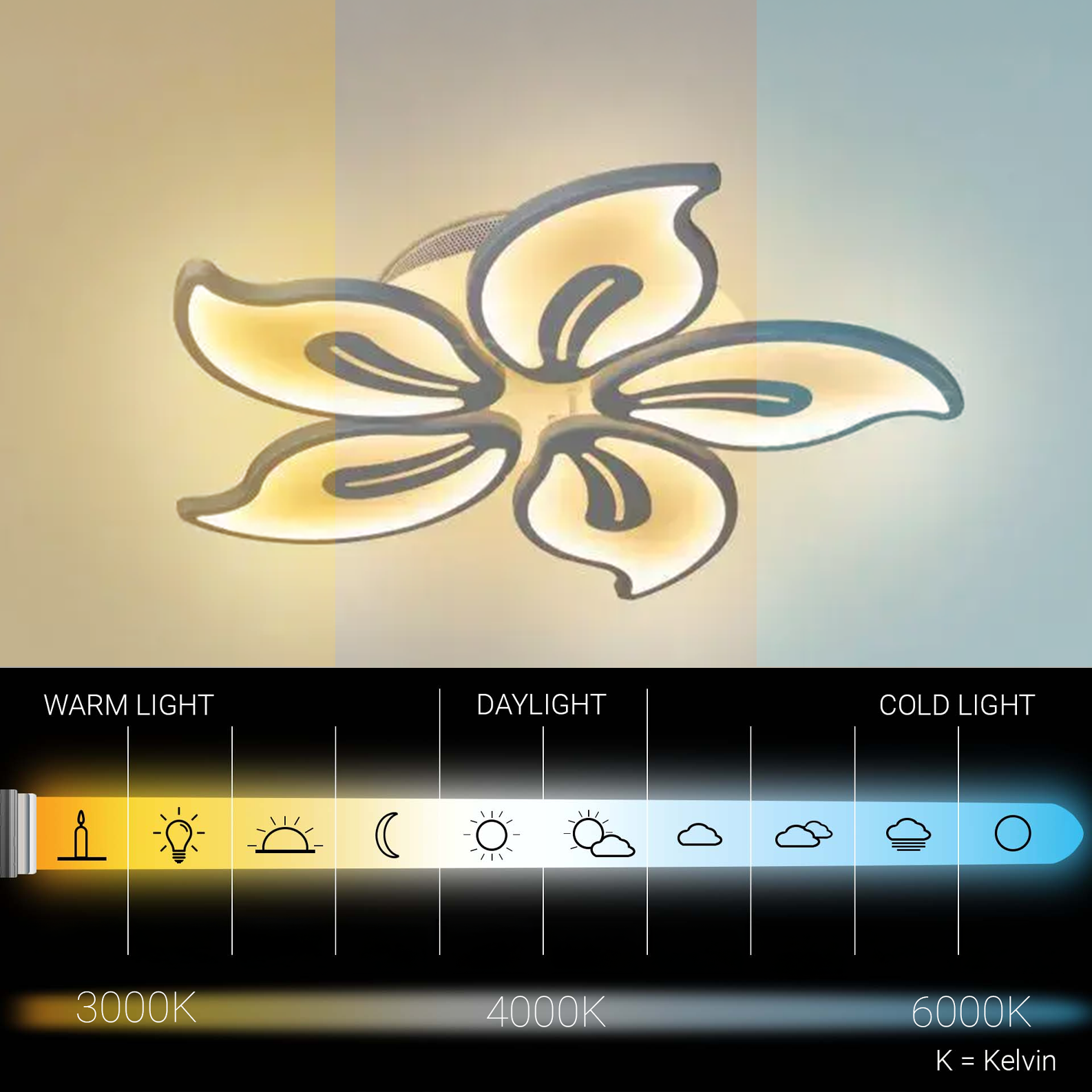 LED chandelier with remote control JASMINE 66W, 5 Petals, Cold/Warm/Neutral light, Dimmable, White LED chandelier with remote control Default Title Alessandro Design
