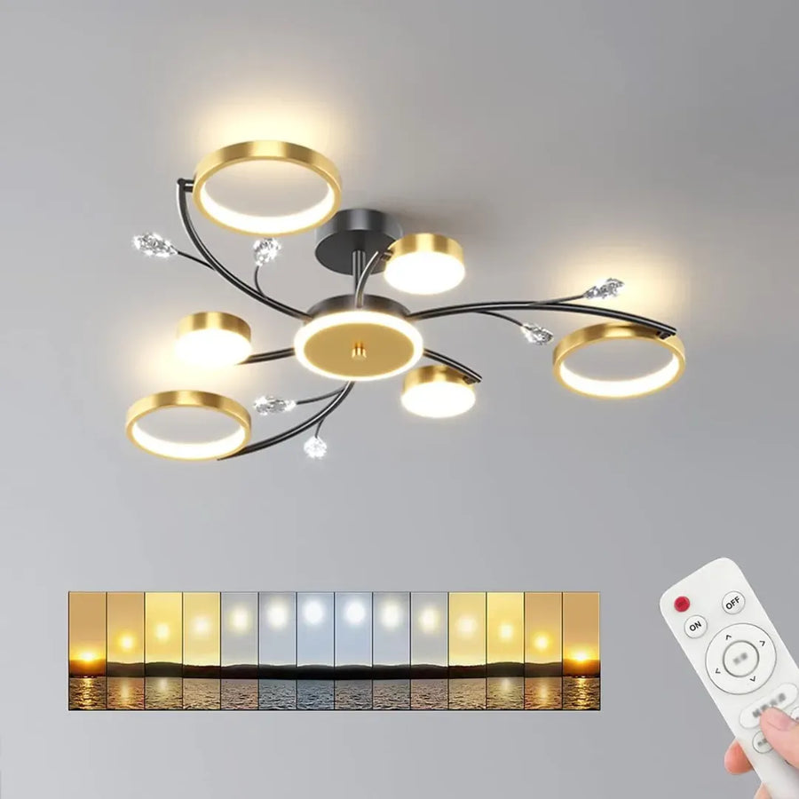 Lustra LED cu Telecomnda KARINA, 31W, 6 Elemente, Lumina Calda/Rece/Neutra, Dimabila, Auriu Lustre LED cu Telecomanda Default Title Alessandro Design
