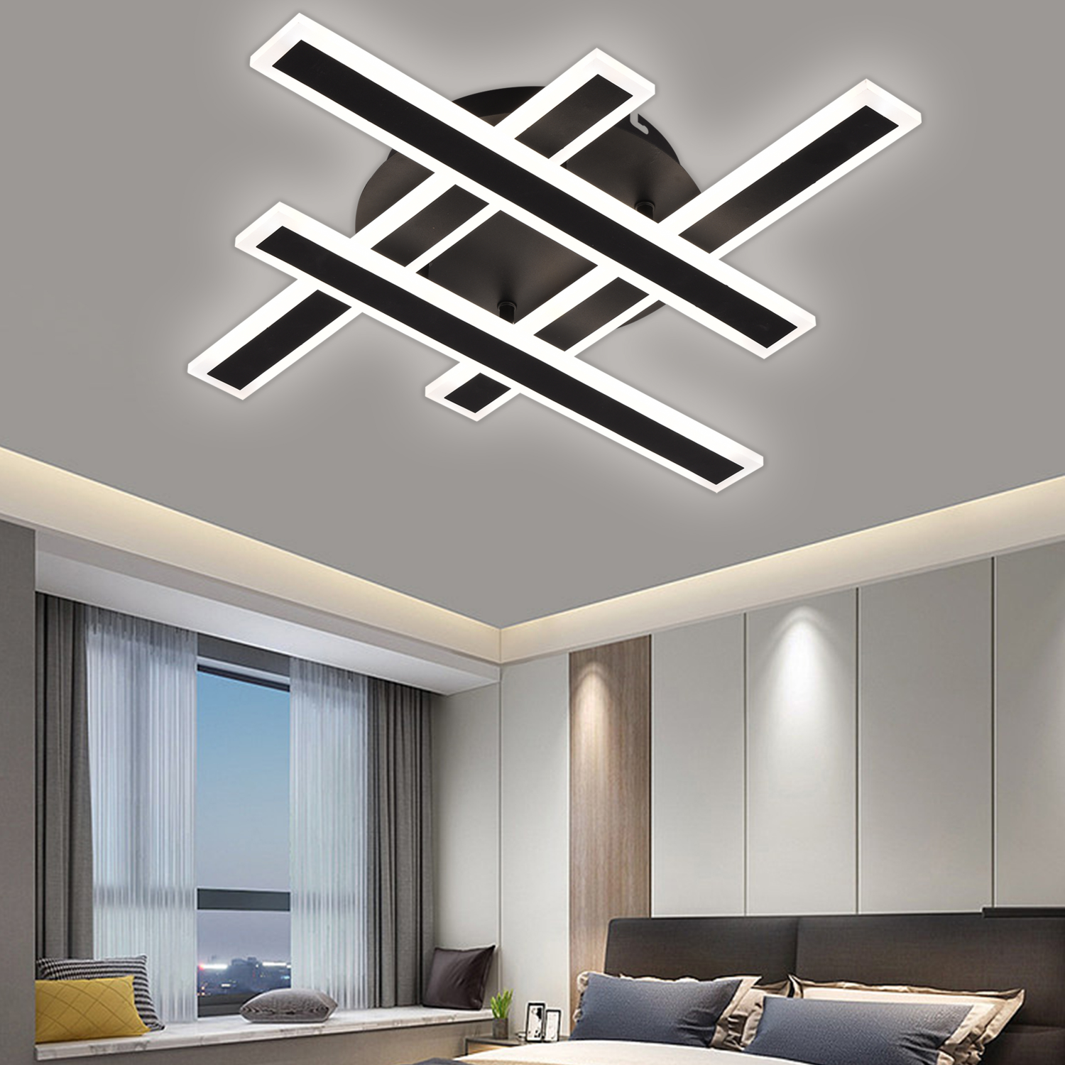 LED Chandelier with Remote Control ZYRON Magno, 80W, 4 elements, Cold/Warm/Neutral Light, Dimmable, Black, Metal, Plexiglas LED Chandeliers with Remote Control Default Title Alessandro Design