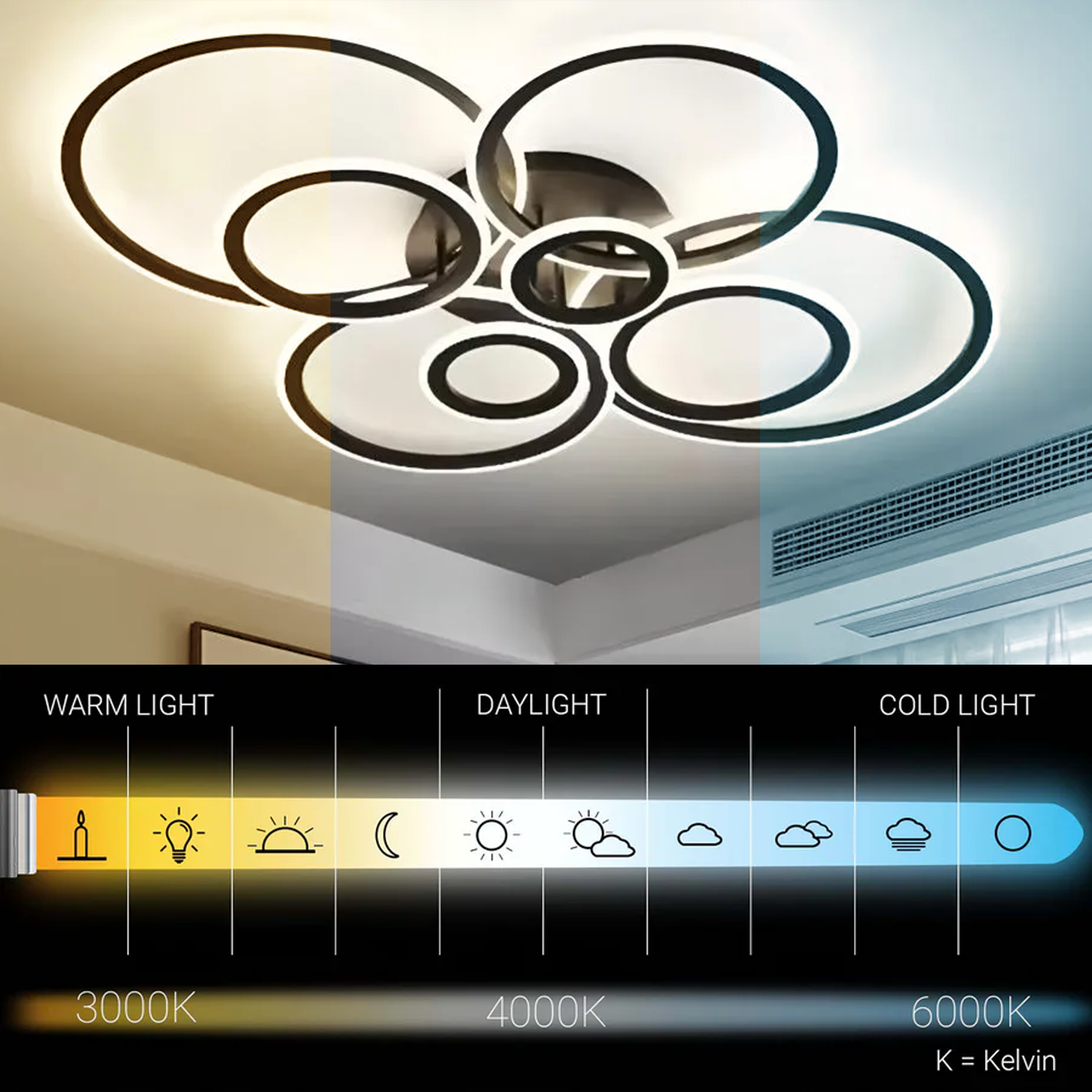 LED Chandelier with remote control BETTY 127W, 8 Circles, Cold/Warm/Neutral light, Dimmable, Black LED Chandeliers with Remote Control Default Title Alessandro Design