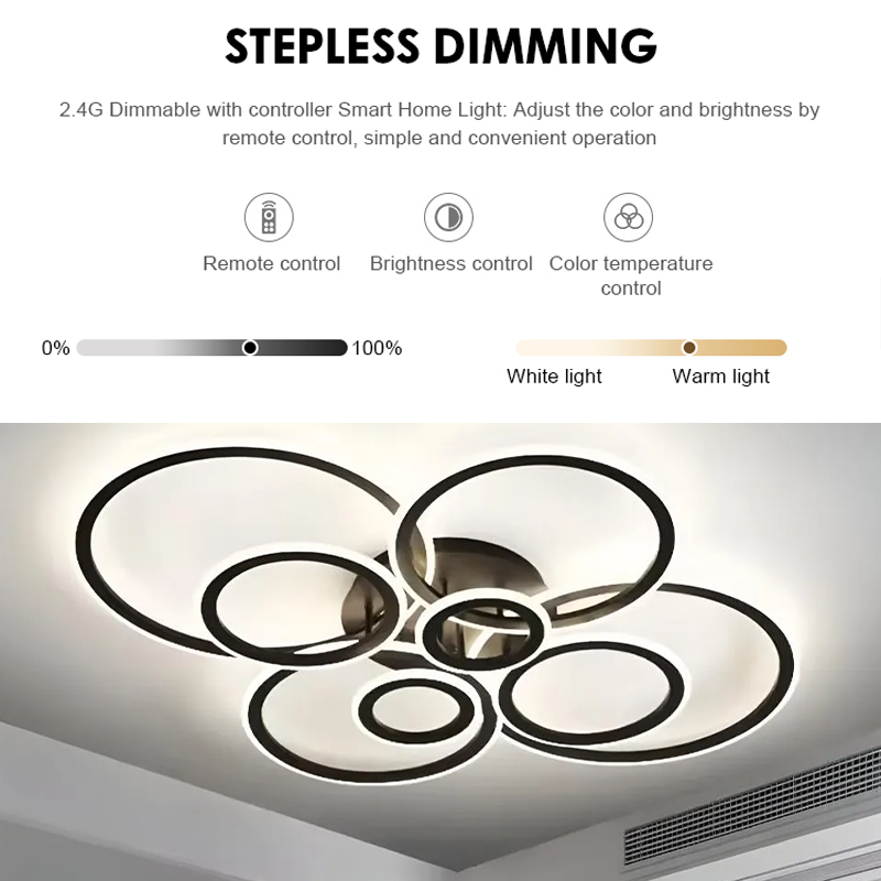 LED Chandelier with remote control BETTY 127W, 8 Circles, Cold/Warm/Neutral light, Dimmable, Black LED Chandeliers with Remote Control Default Title Alessandro Design