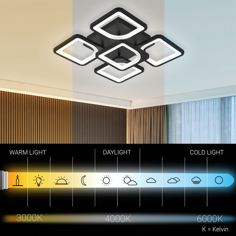 LED chandelier with remote control ZOE 65W, 5 Squares, Cold/Warm/Neutral light, Dimmable, Black LED chandeliers with remote control Default Title Alessandro Design