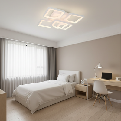 LED chandelier with remote control ZOE 70W, 5 Squares, Cold/Warm/Neutral light, Dimmable, White