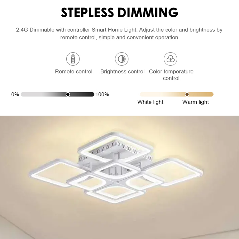 LED chandelier with remote control ZOE 138W, 8 Squares, Cold/Warm/Neutral light, Dimmable, White LED chandelier with remote control Default Title Alessandro Design