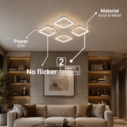 LED chandelier with remote control ZOE 53W, 4 Squares, Cold/Warm/Neutral light, Dimmable, White LED chandelier with remote control Default Title Alessandro Design