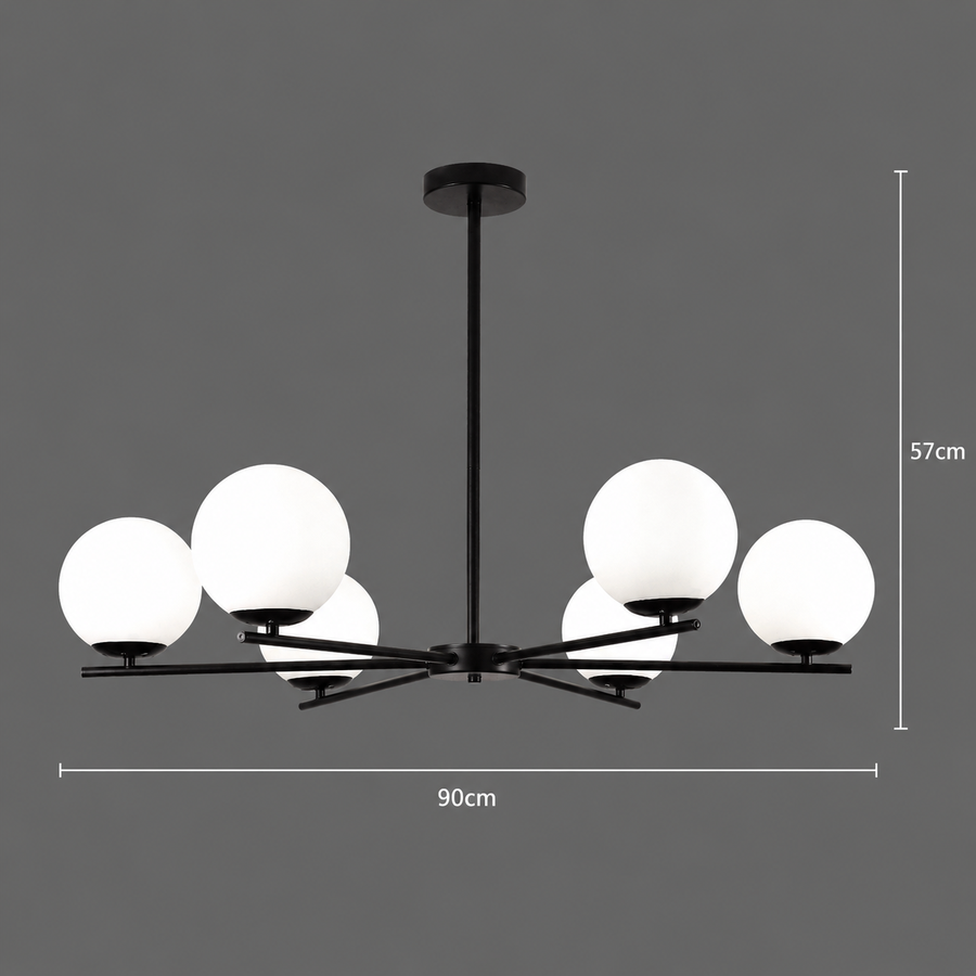Lustra Clasica NUUK, 90x57cm, 6xE27, Metal si Plastic, Negru