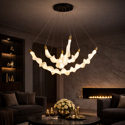 Suspended Acrylic LED Chandelier LT760/3GD, 28W, Warm/Neutral/Cold Light 3000/4000/6000K, White, Adjustable Height, Metal and Acrylic