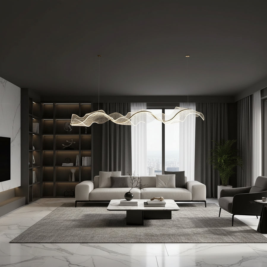 LED Chandelier with Remote Control, Suspended AMI 63W, Linear, Cold/Warm/Neutral light, Gold, Height Adjustable LED Chandeliers with Remote Control Default Title Alessandro Design